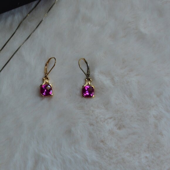 Technibond Sterling Silver Goldtone Necklace Ring & Earrings Ruby Set - Picture 6 of 10